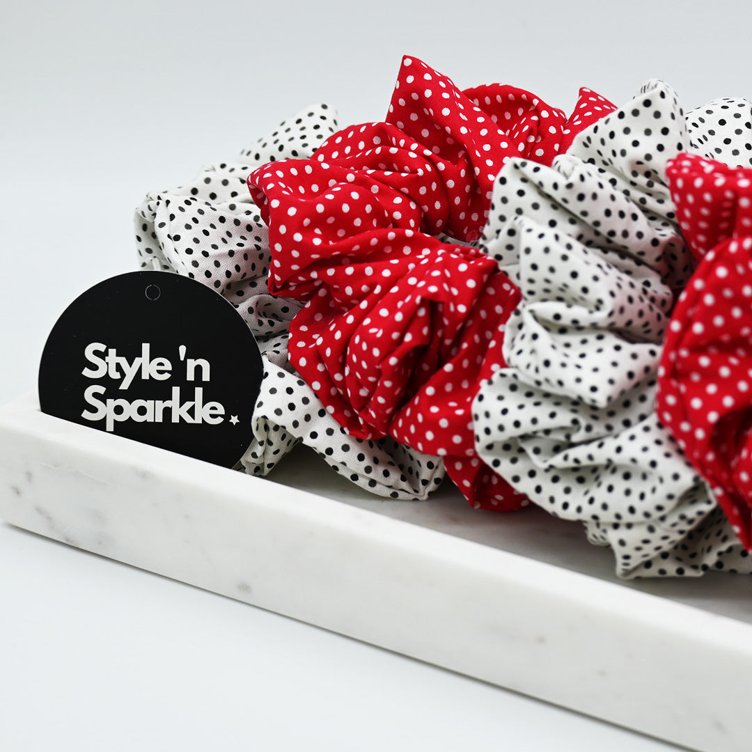 White on Red Cotton Polka Dot Scrunchie