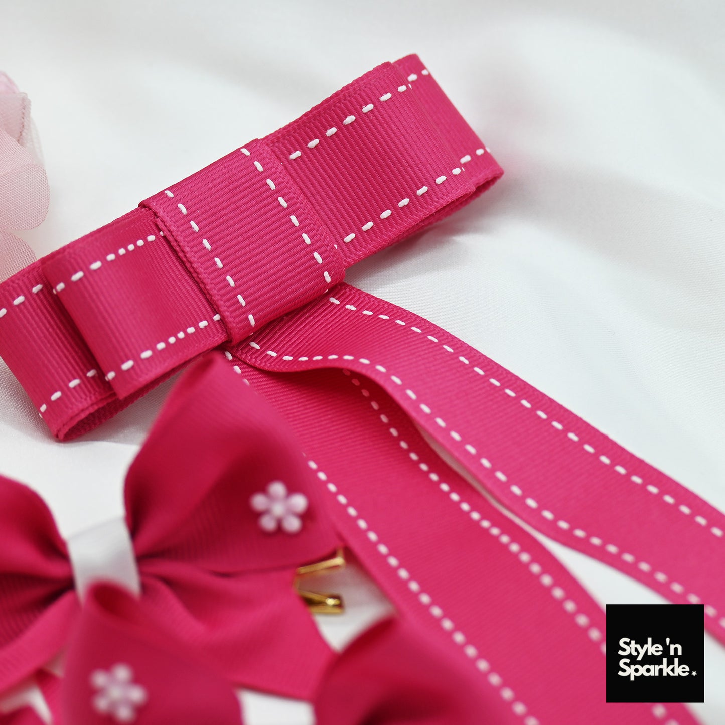 Hot Pink Stitched Ribbon and Tulle Kids Gift Bag