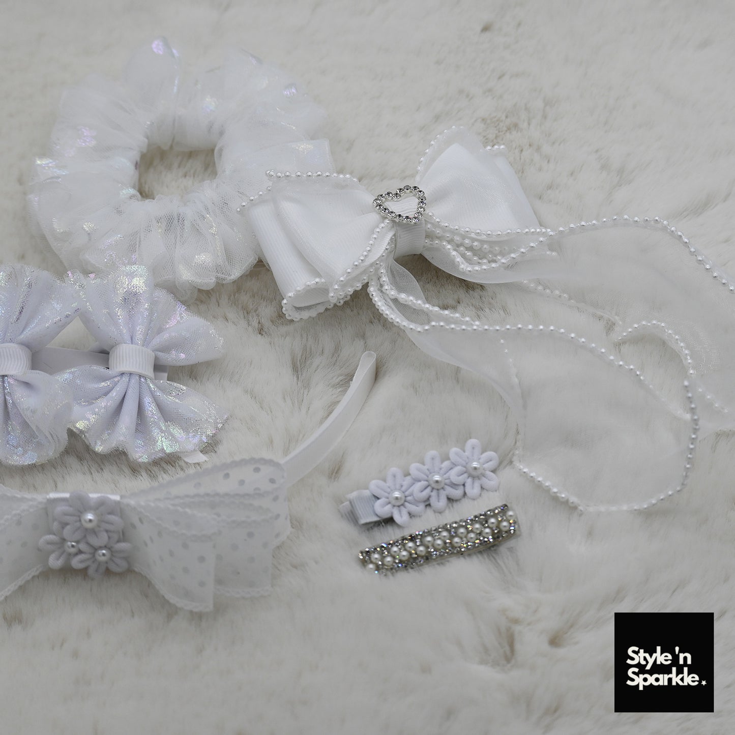 White Tulle Kids Gift Bag Hair Accessory Collection