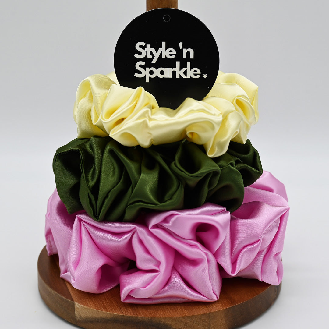 Olive Green Satin Scrunchie