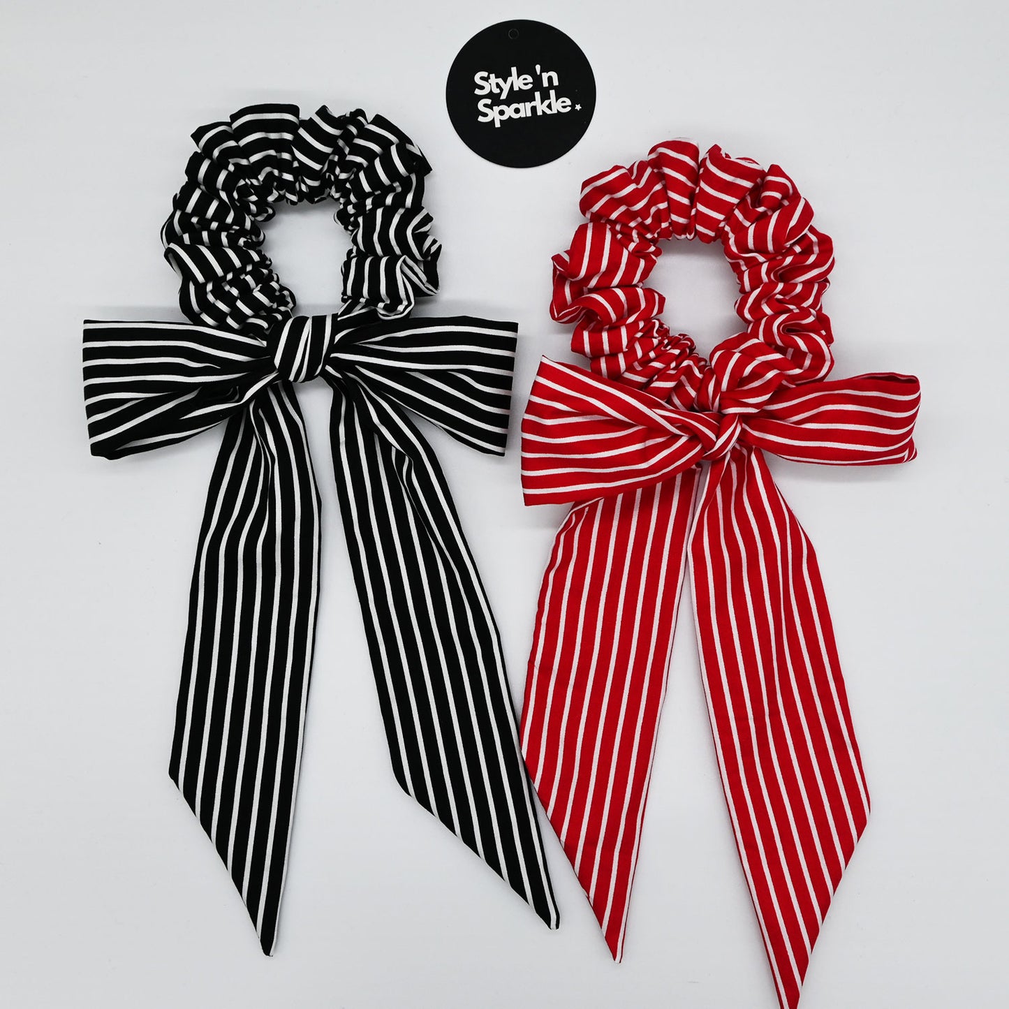 Black and White Long Tail Bow Scrunchie