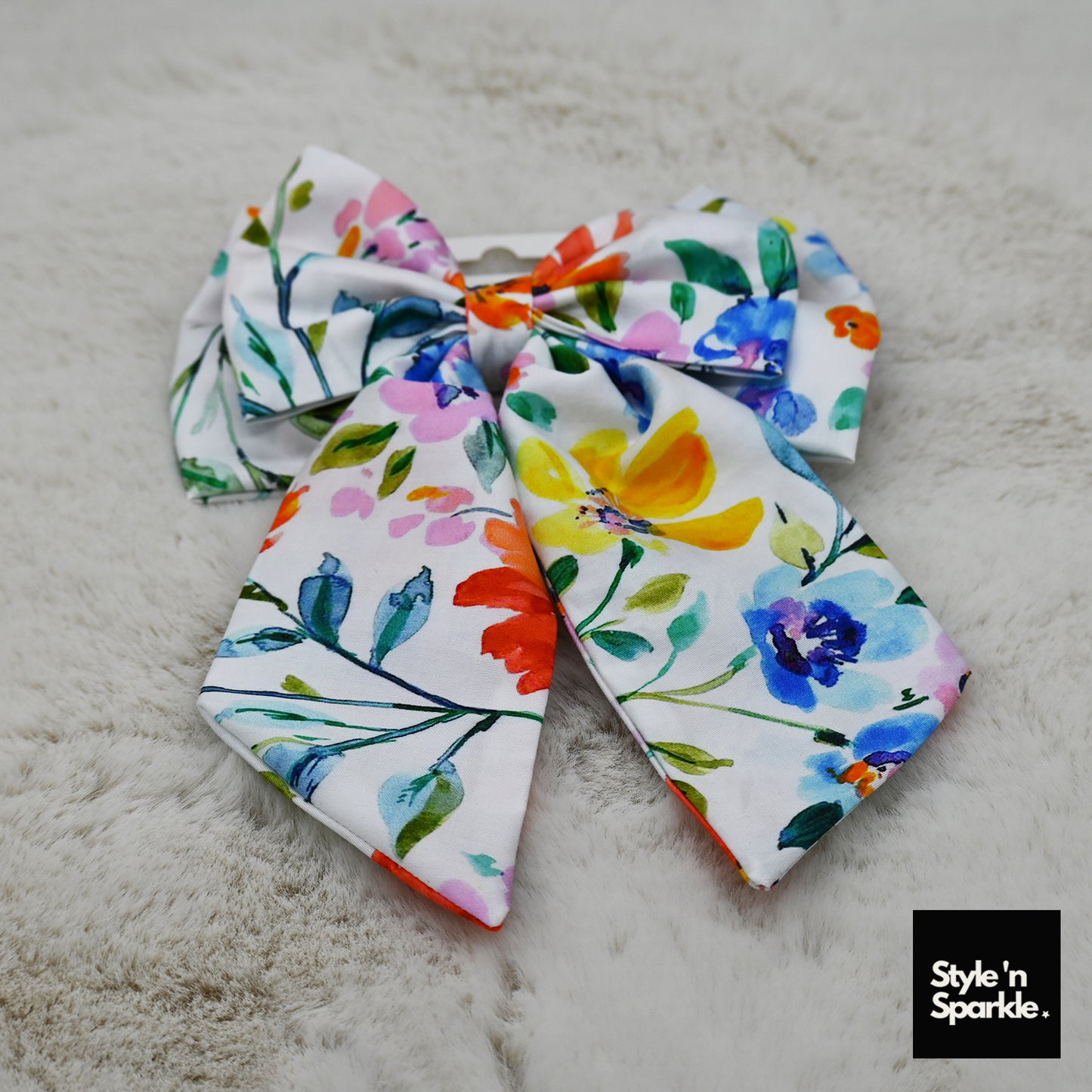 White Floral Rich Cotton Hair Bow