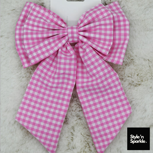 Checked Pink Cotton Hair Bow