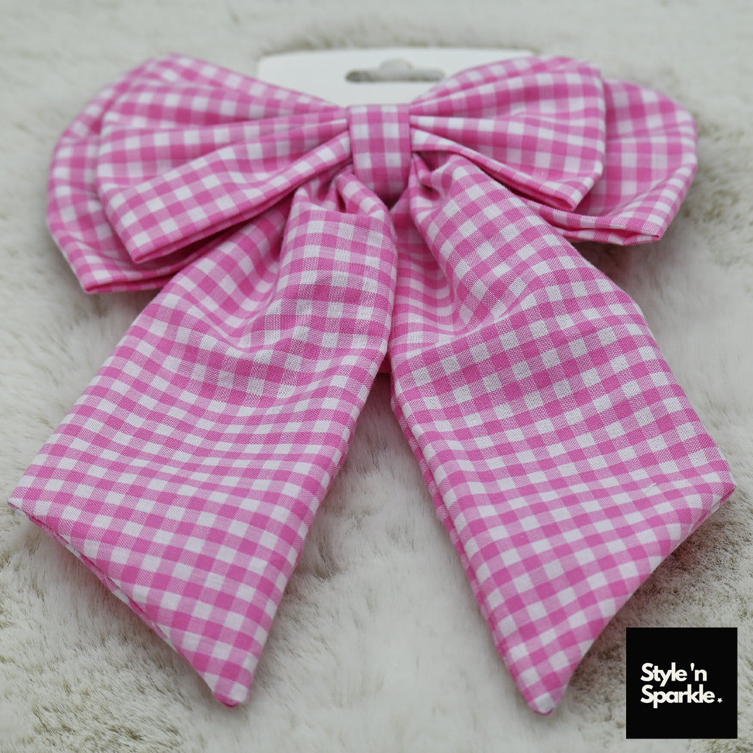 Checked Pink Cotton Hair Bow