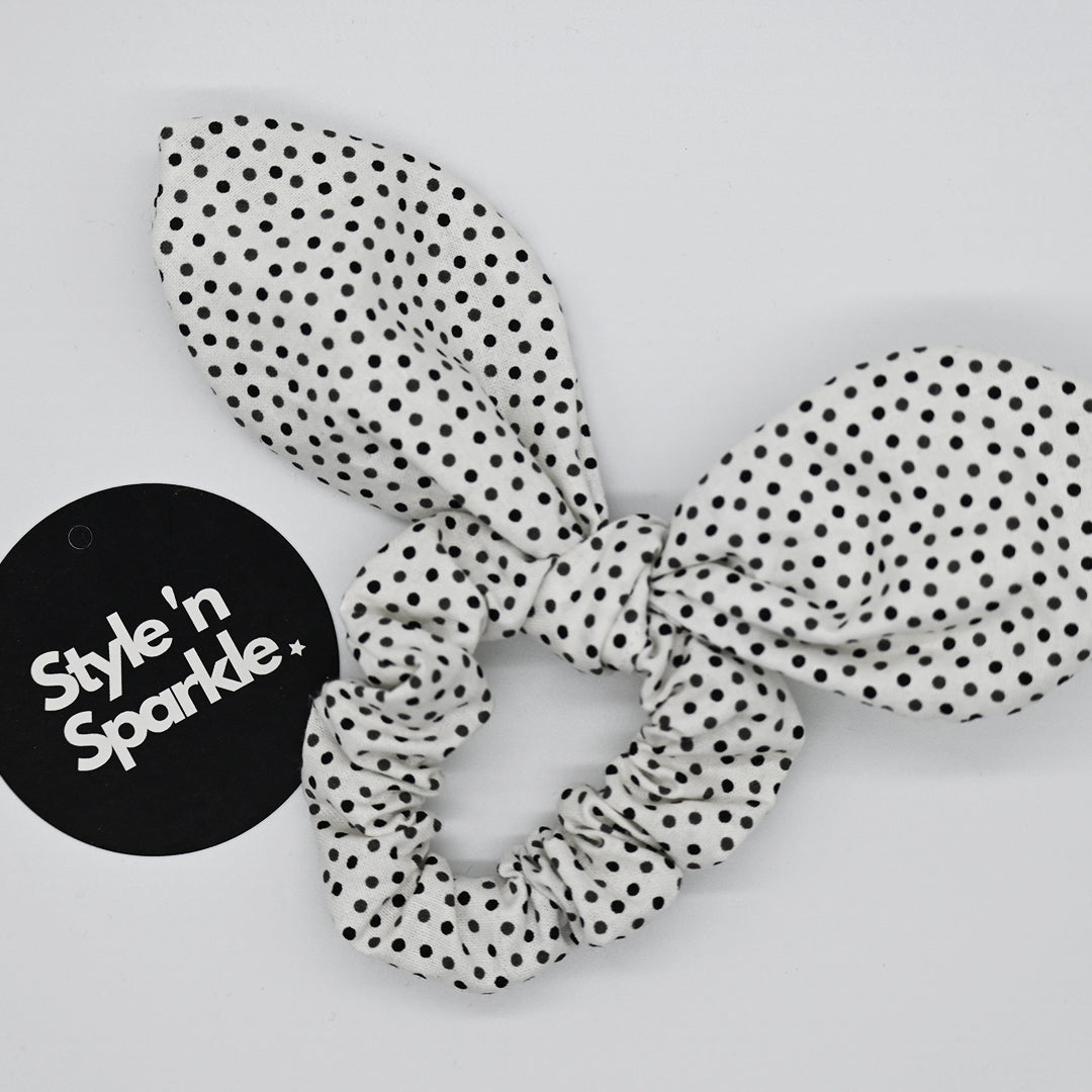 Black on White Bunny Ear Kids Scrunchie