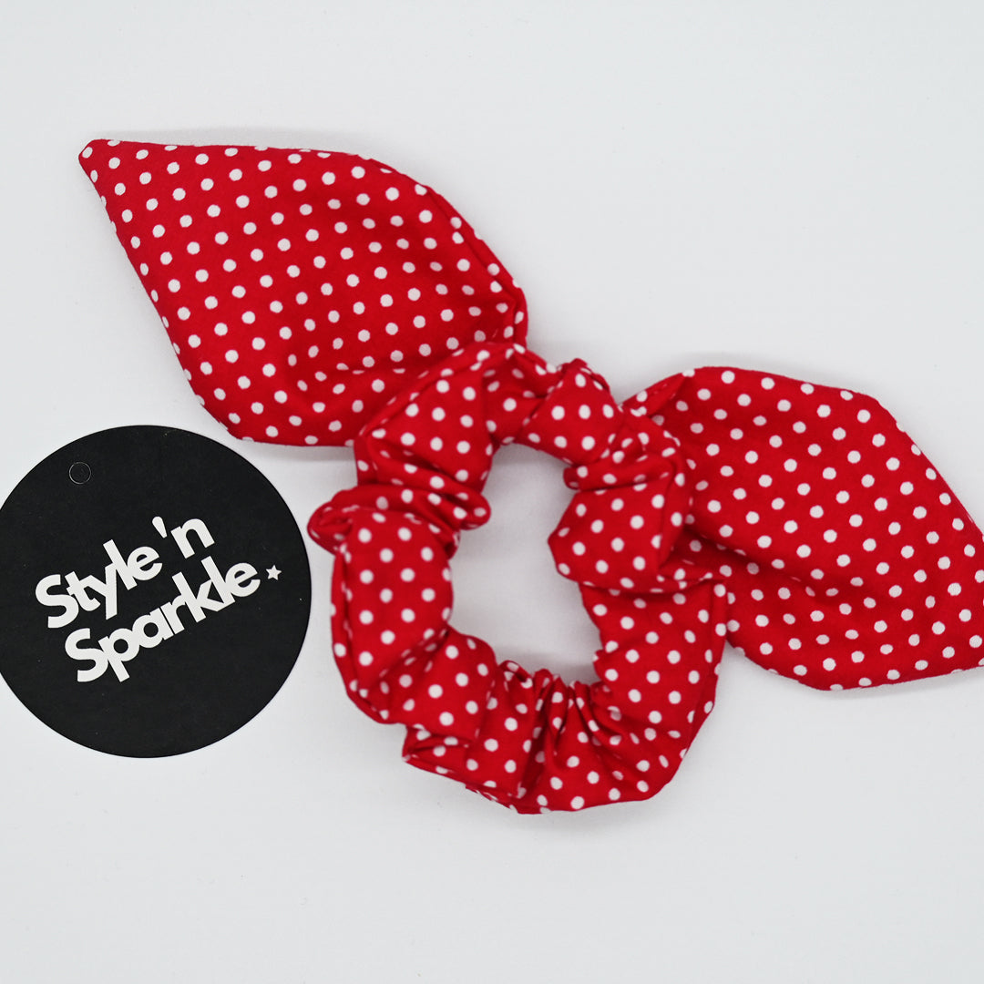 White on Red Bunny Ear Kids Scrunchie