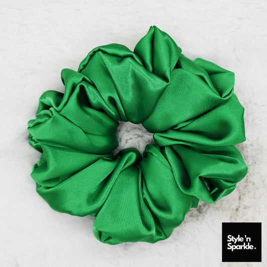 Bright Green Satin Scrunchies