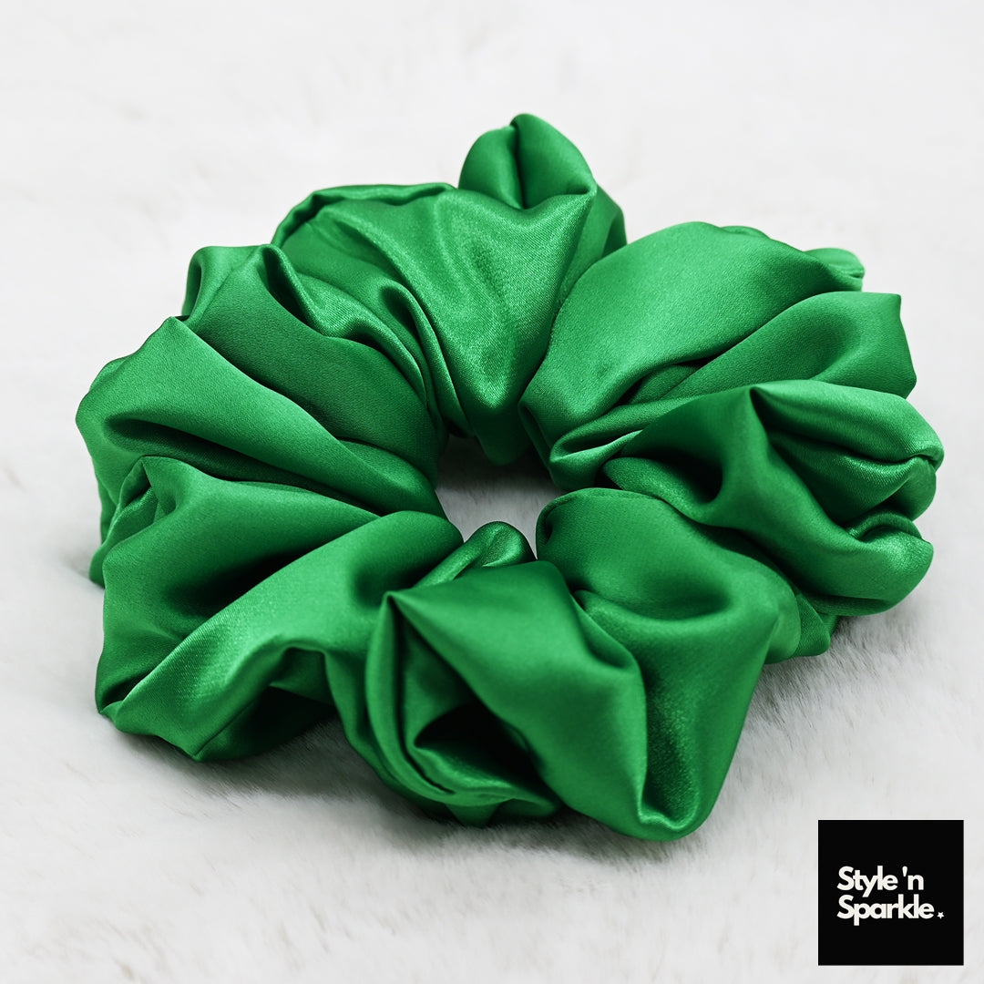 Bright Green Satin Scrunchies