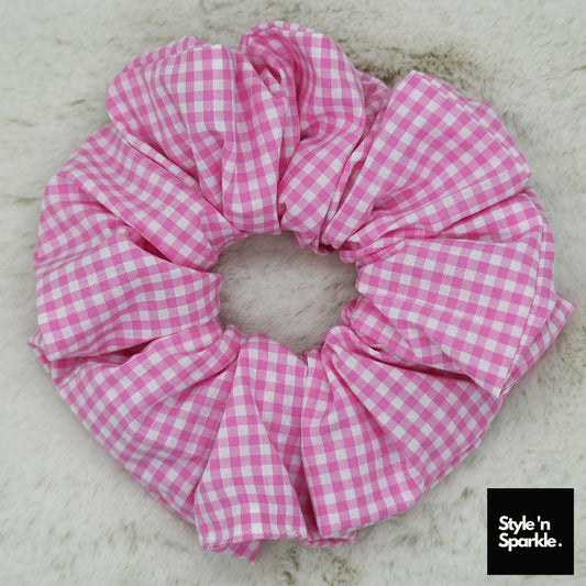Checked Pink Cotton Scrunchie