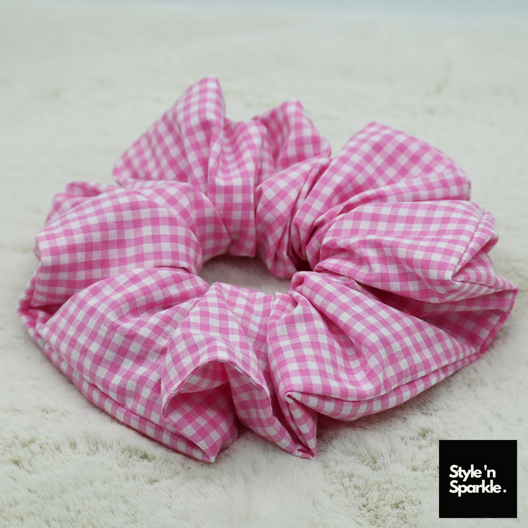 Checked Pink Cotton Scrunchie