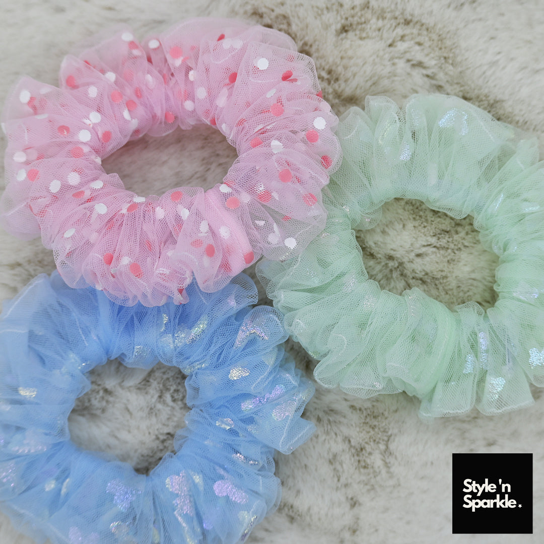 Kids Pink Dotted Tulle (Tutu) Scrunchie
