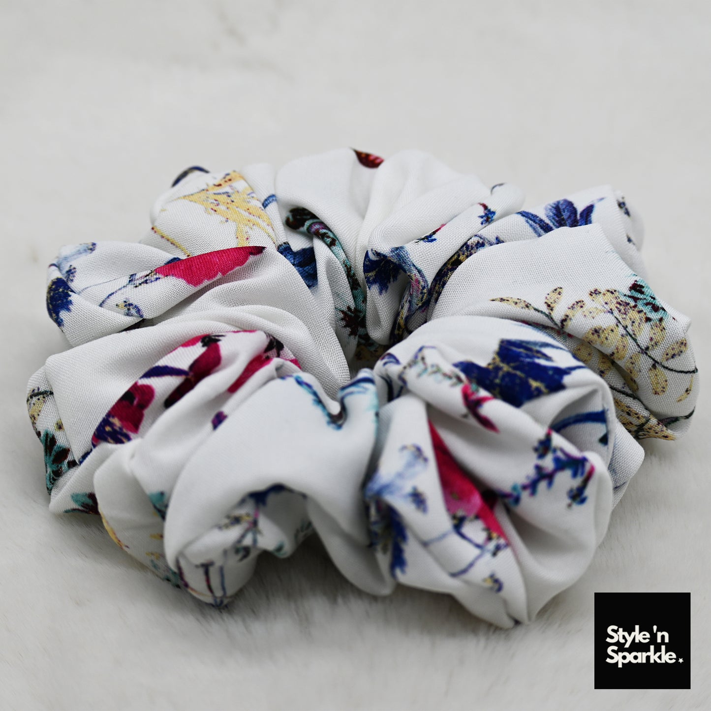 White and Purple Cotton Scrunchie