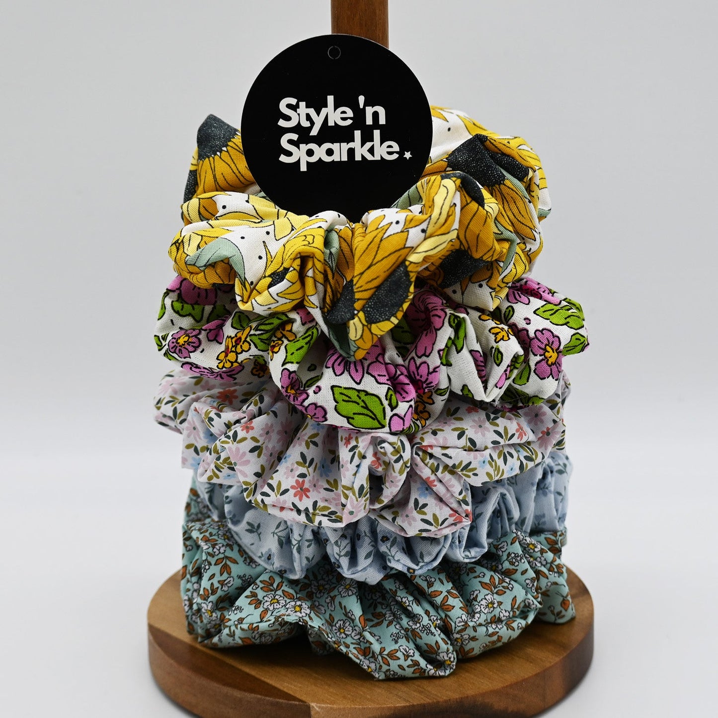 Pink and Orange Spring Floral Scrunchie