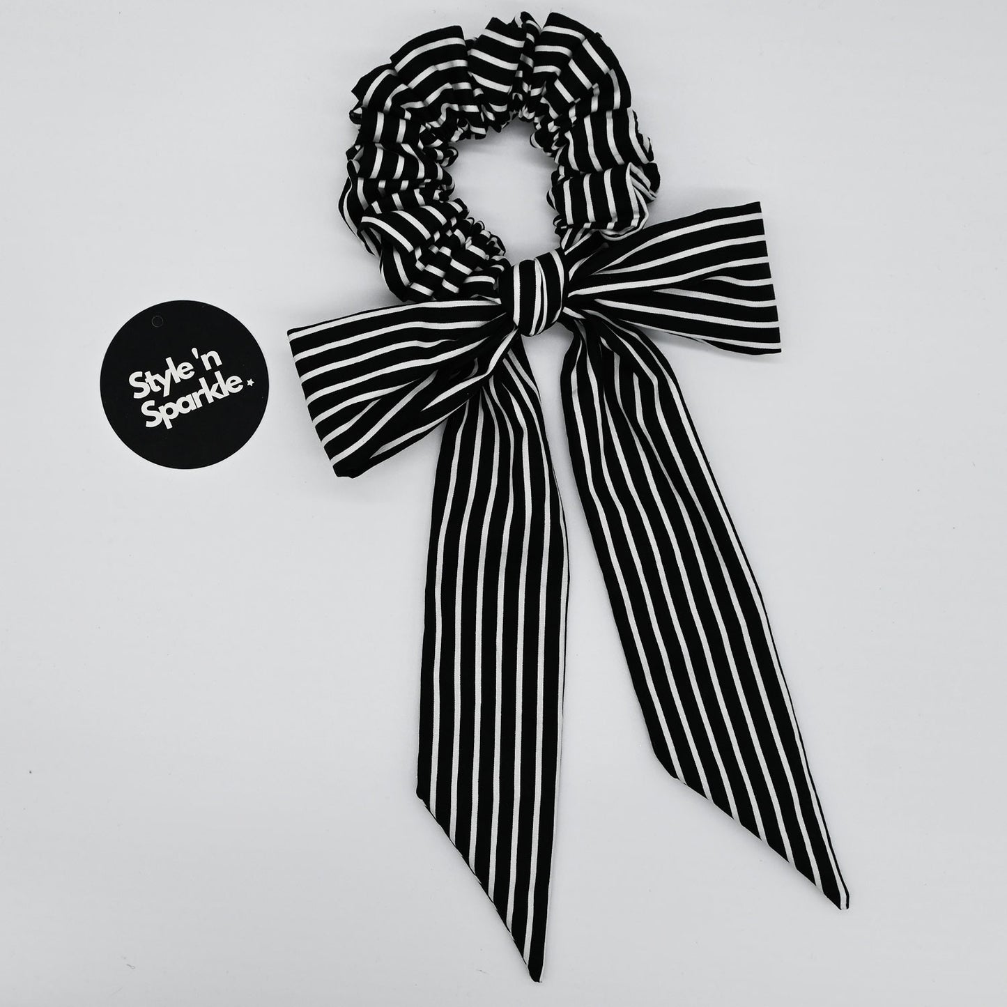 Black and White Long Tail Bow Scrunchie