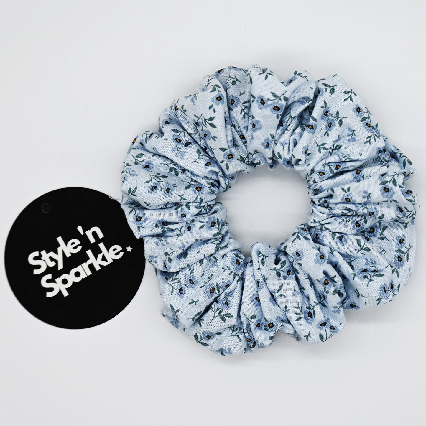 Blue on Blue Spring Floral Scrunchie