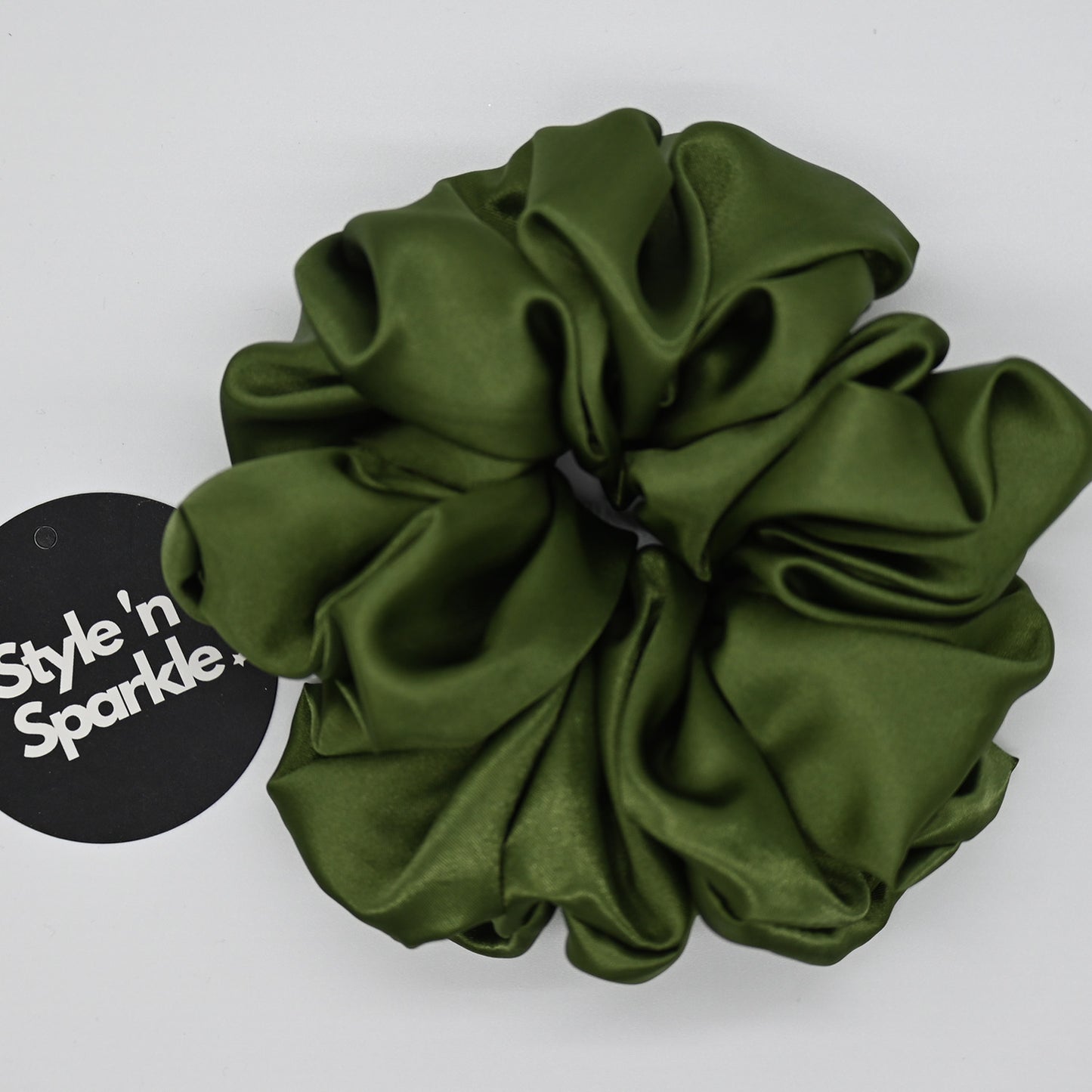 Olive Green Satin Scrunchie